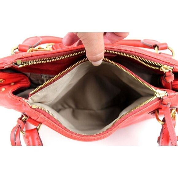 J.CREW RED GENUINE LEATHER THREE COMPARTMENTS HOBO SHOULDER BAG SATCHEL PURSE - Picture 10 of 16